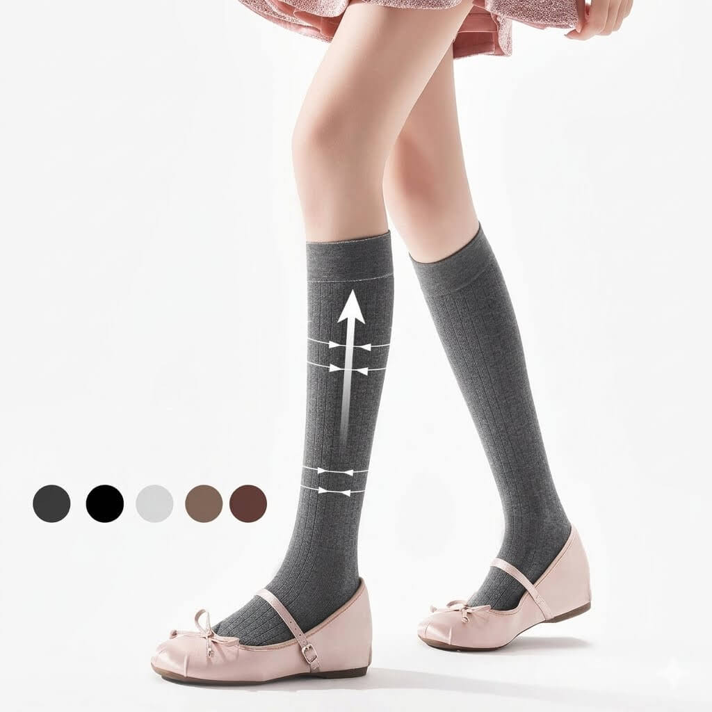 Slimming Knee High Compression Socks for Women, Autumn Ribbed Calf Socks, Korean Style Long Tube Stockings, Leg Shaping Anti-Slip Boot Socks