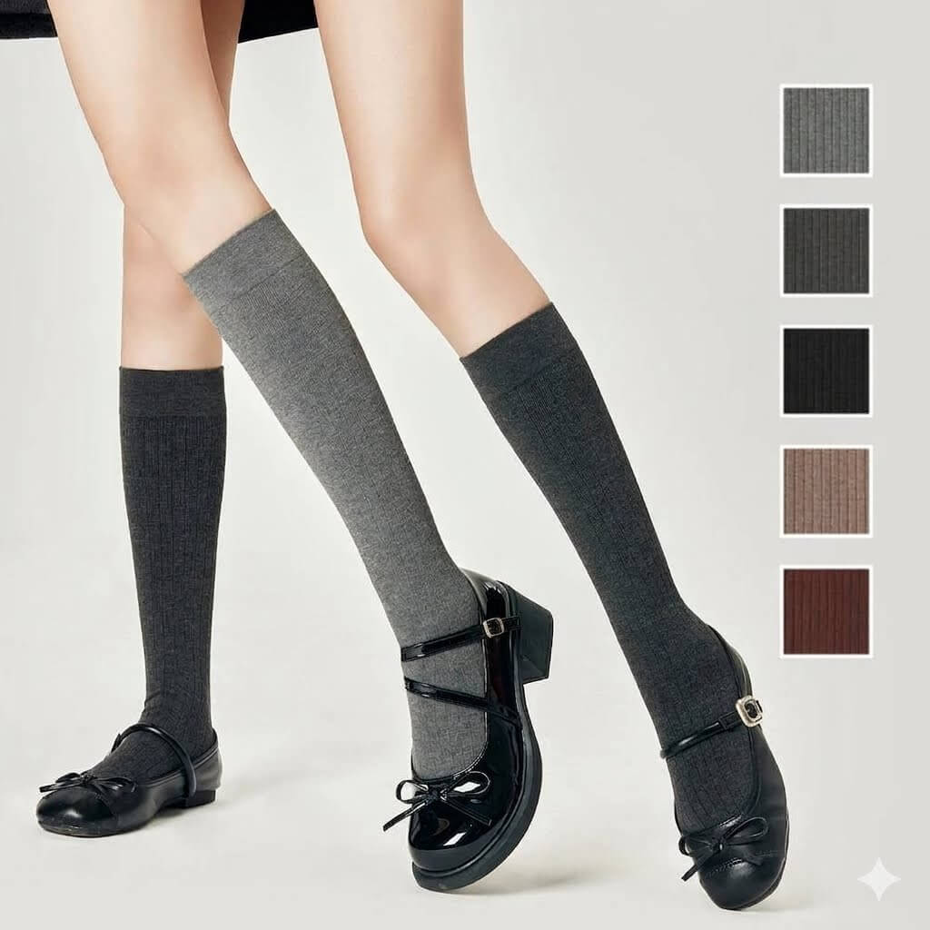 Slimming Knee High Compression Socks for Women, Autumn Ribbed Calf Socks, Korean Style Long Tube Stockings, Leg Shaping Anti-Slip Boot Socks