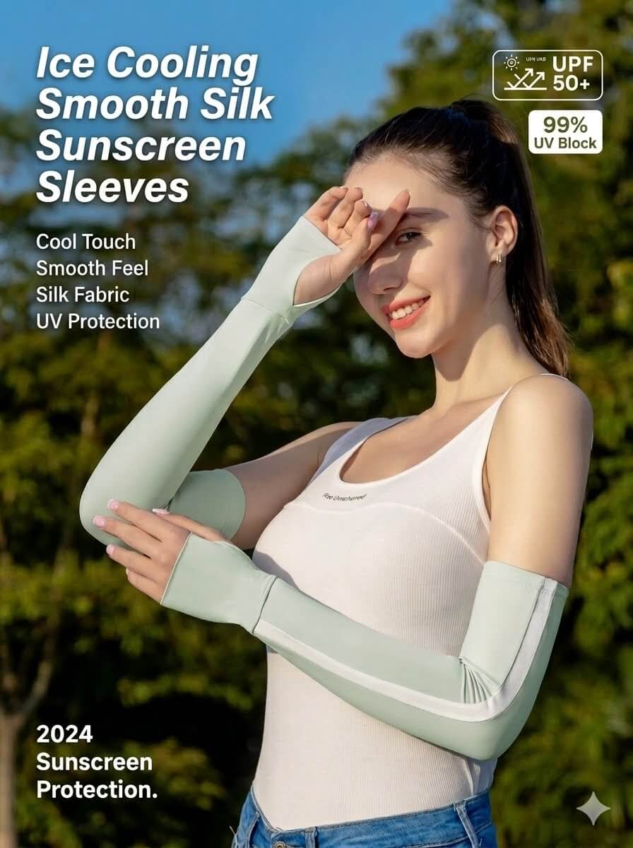 Ice Silk Cooling Arm Sleeves with Thumb Hole, UPF 50+ UV Sun Protection Sleeves, High Elastic Sports Compression Sleeves for Men & Women