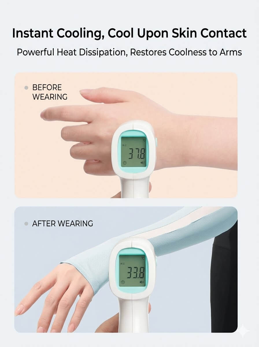 Ice Silk Cooling Arm Sleeves with Thumb Hole, UPF 50+ UV Sun Protection Sleeves, High Elastic Sports Compression Sleeves for Men & Women