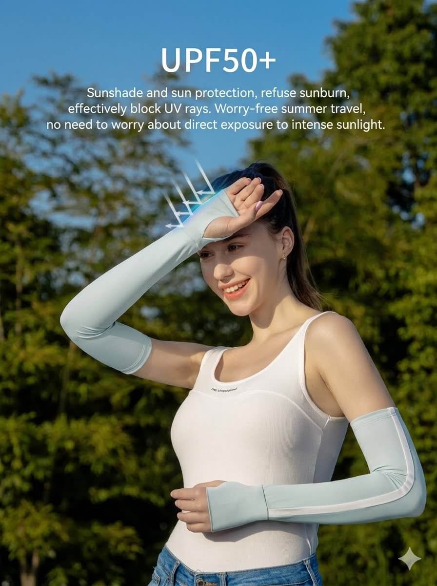 Ice Silk Cooling Arm Sleeves with Thumb Hole, UPF 50+ UV Sun Protection Sleeves, High Elastic Sports Compression Sleeves for Men & Women
