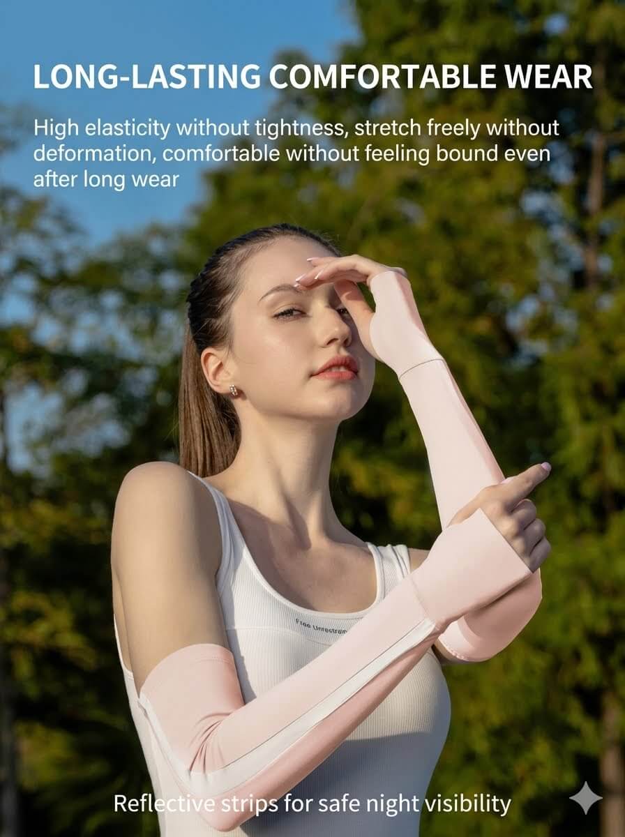 Ice Silk Cooling Arm Sleeves with Thumb Hole, UPF 50+ UV Sun Protection Sleeves, High Elastic Sports Compression Sleeves for Men & Women