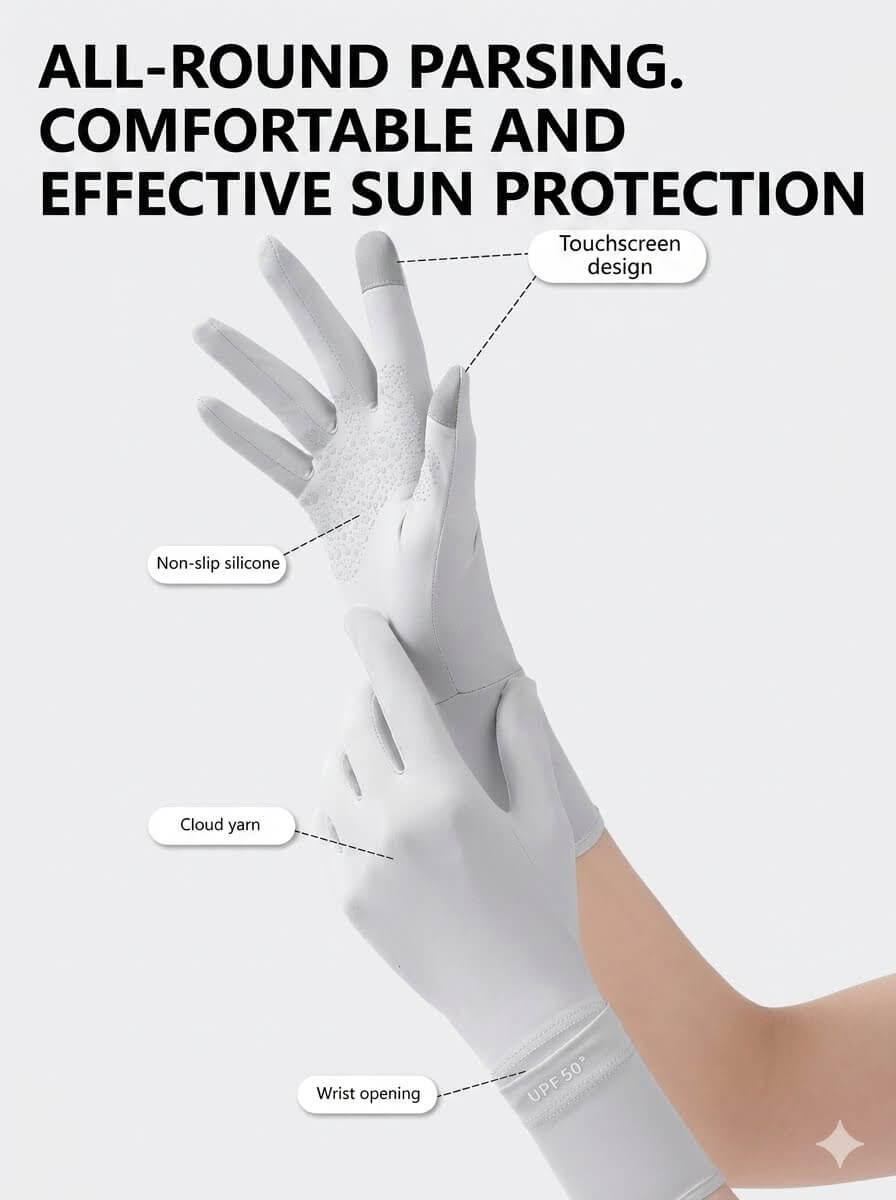 UPF 50+ Sun Protection Gloves for Women & Men | Ice Silk Cooling Long Sleeve Driving Gloves | Touchscreen, Anti-Slip, Extended Length for Cycling, Golf, Outdoor Sports