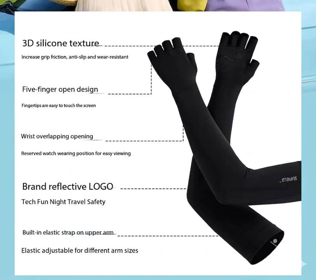 Ice Silk Sun Protection Gloves UPF 50+ | Full Spectrum UV Blocking Original Yarn | Breathable Fingerless Non-Slip Driving & Cycling Gloves for Men & Women