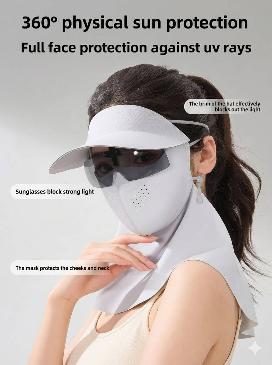 UPF 50+ Full Face Sunscreen Mask for Fishing & Cycling | Ice Silk Cooling Summer Balaclava | Breathable Neck Gaiter Hat with UV Protection for Hiking, Running, Outdoor Sports